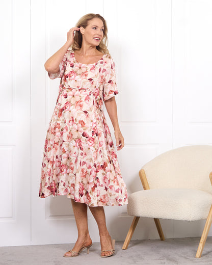 Wellington Dress - Pink Floral: styled view