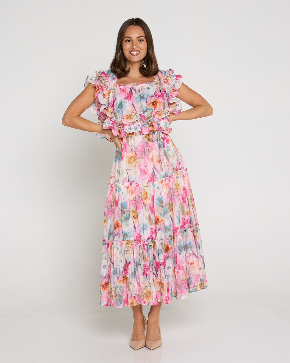 Camille Tiered Ruffle Dress - Springtime Bouquet