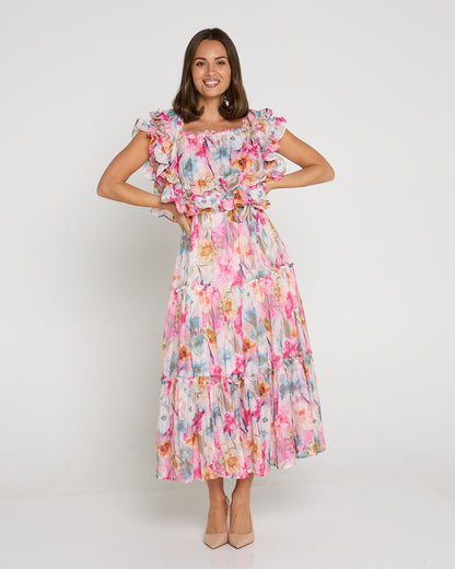 Camille Tiered Ruffle Dress - Springtime Bouquet