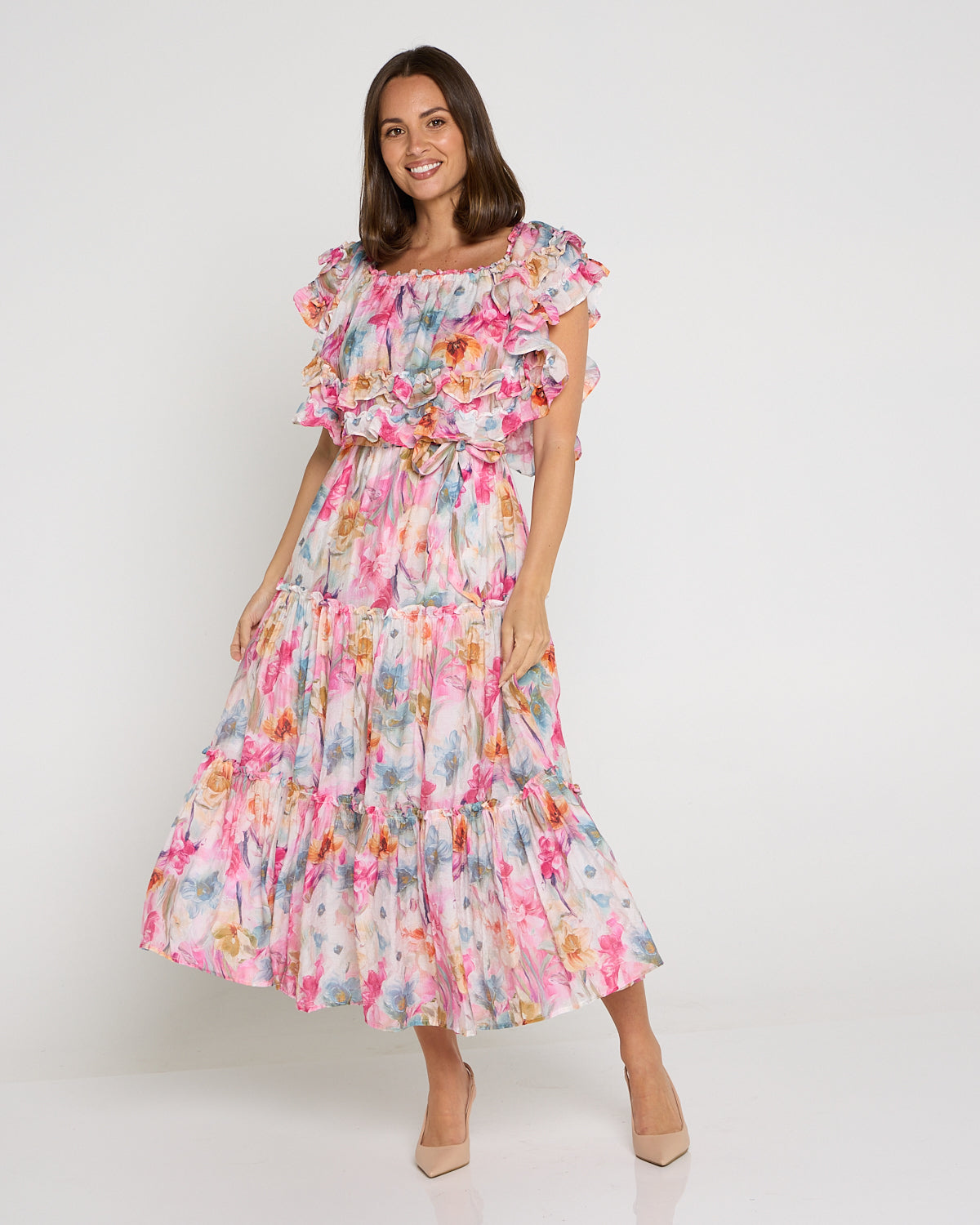 Camille Tiered Ruffle Dress - Springtime Bouquet