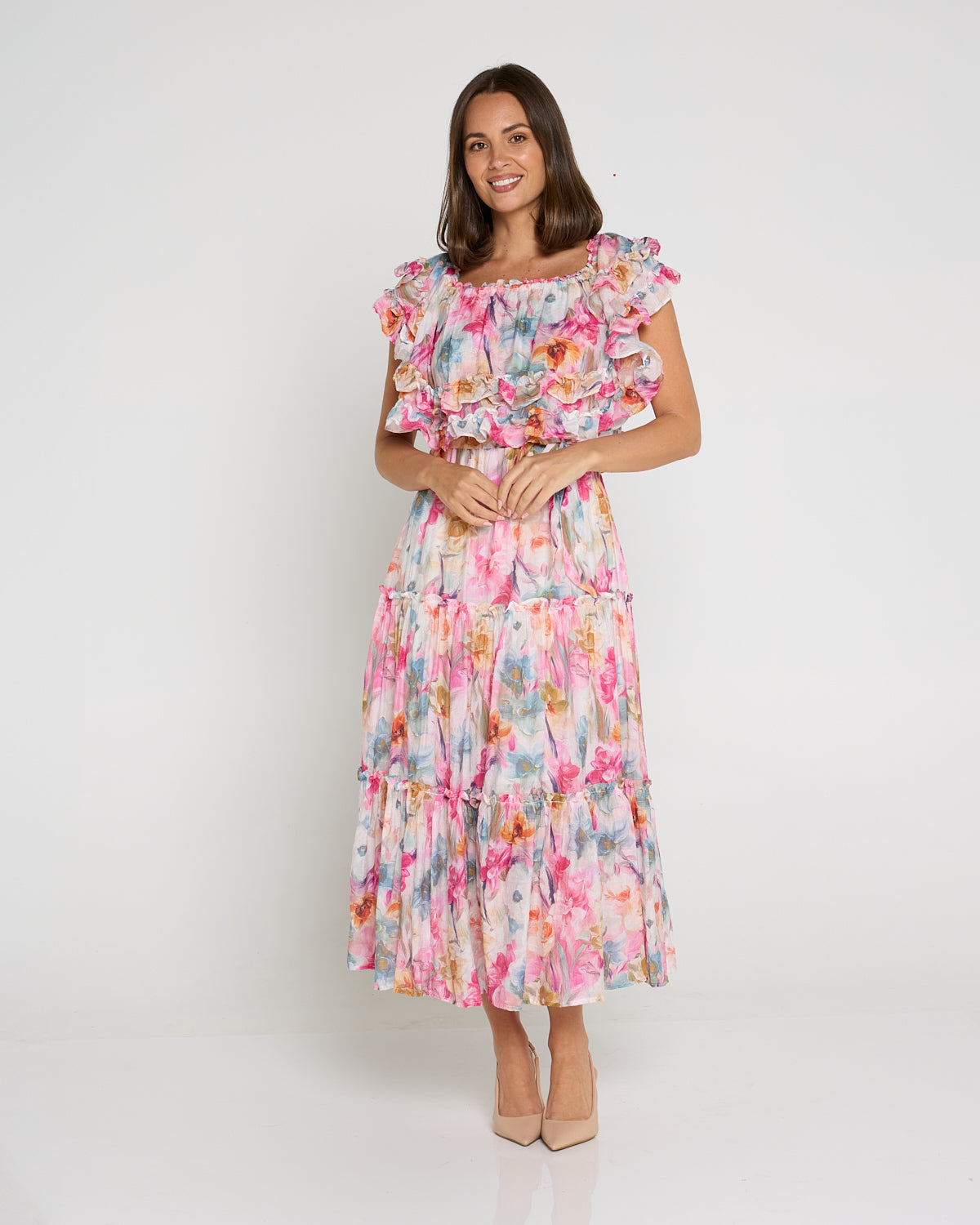 Camille Tiered Ruffle Dress - Springtime Bouquet