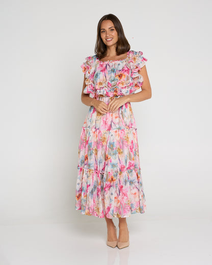 Camille Tiered Ruffle Dress - Springtime Bouquet