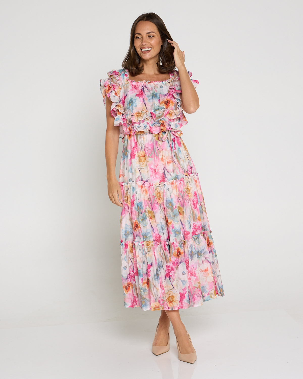 Camille Tiered Ruffle Dress - Springtime Bouquet