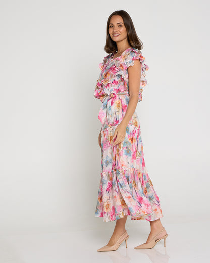 Camille Tiered Ruffle Dress - Springtime Bouquet