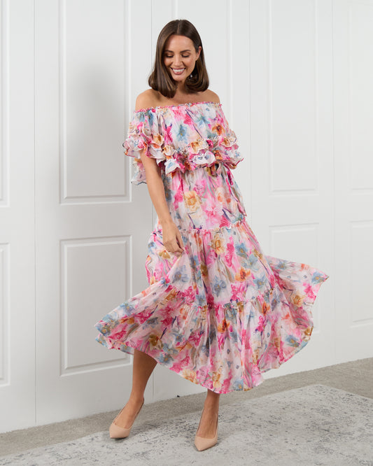 Camille Tiered Ruffle Dress - Springtime Bouquet