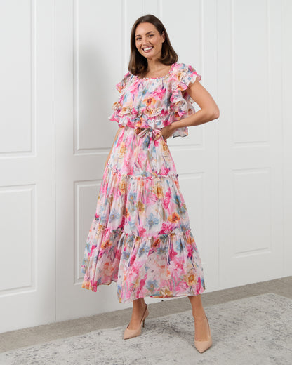 Camille Tiered Ruffle Dress - Springtime Bouquet