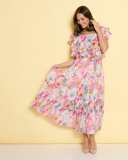 Camille Tiered Ruffle Dress - Springtime Bouquet