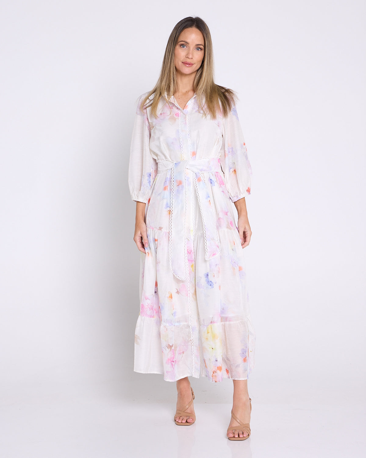 Bethany Dress - White/Pastel Floral