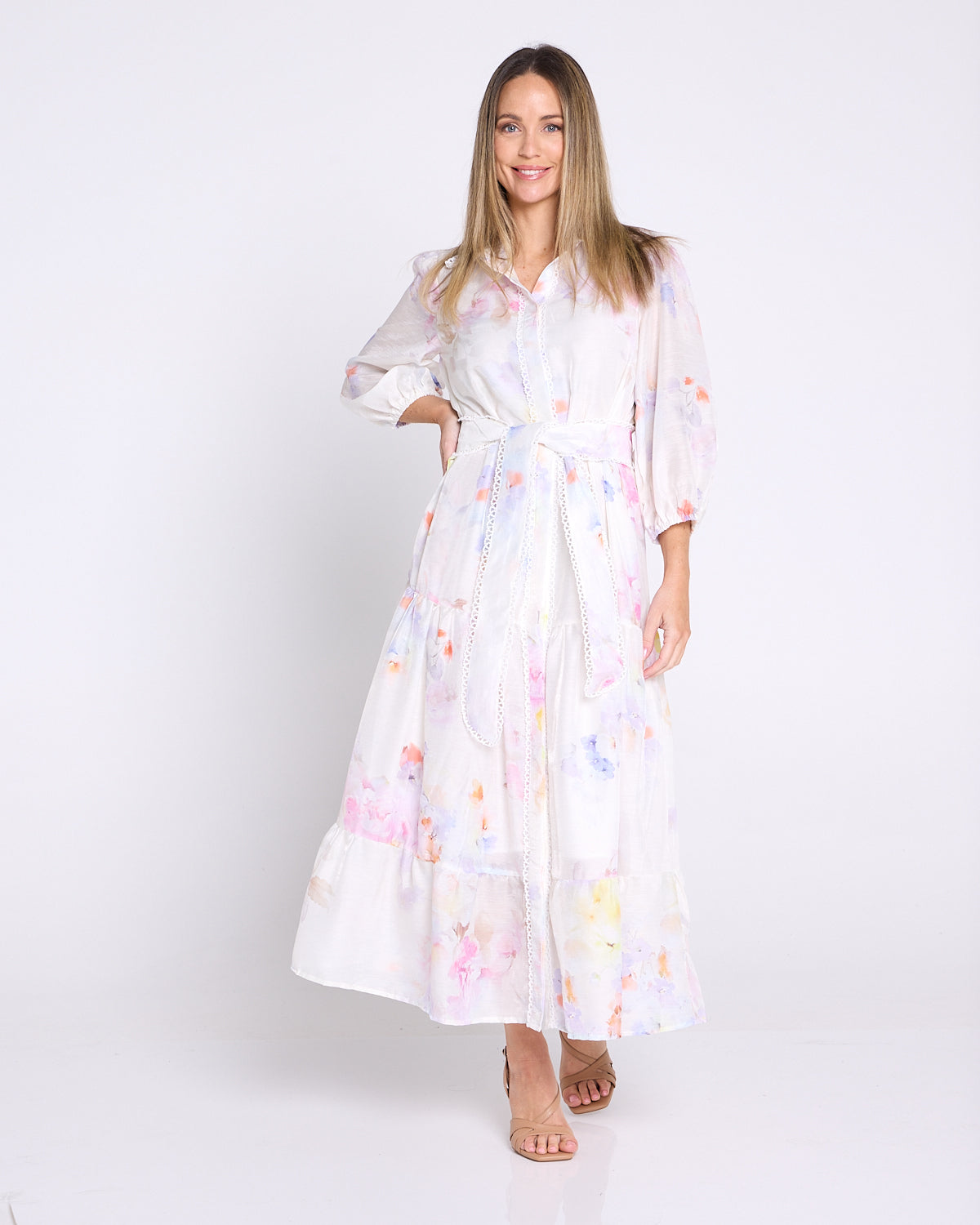 Bethany Dress - White/Pastel Floral