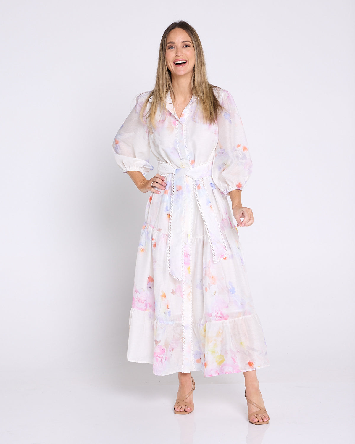 Bethany Dress - White/Pastel Floral