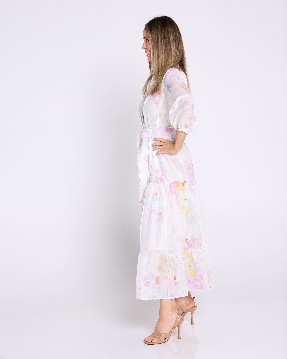 Bethany Dress - White/Pastel Floral