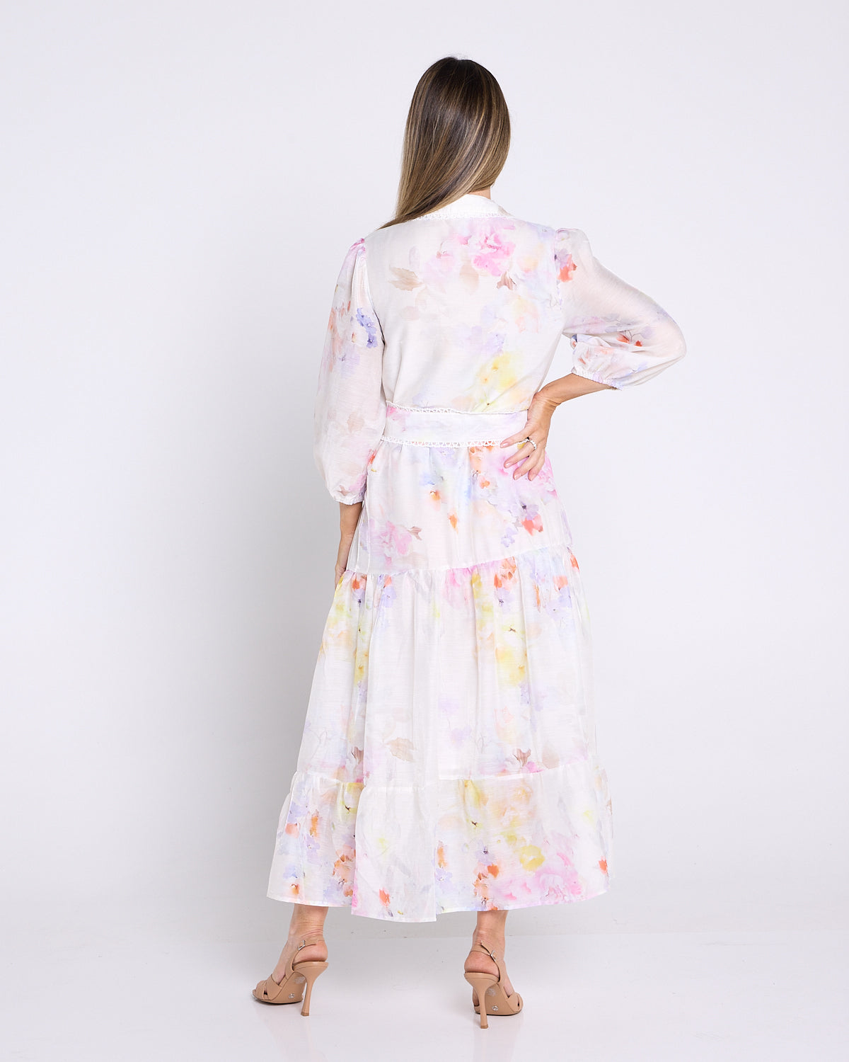 Bethany Dress - White/Pastel Floral