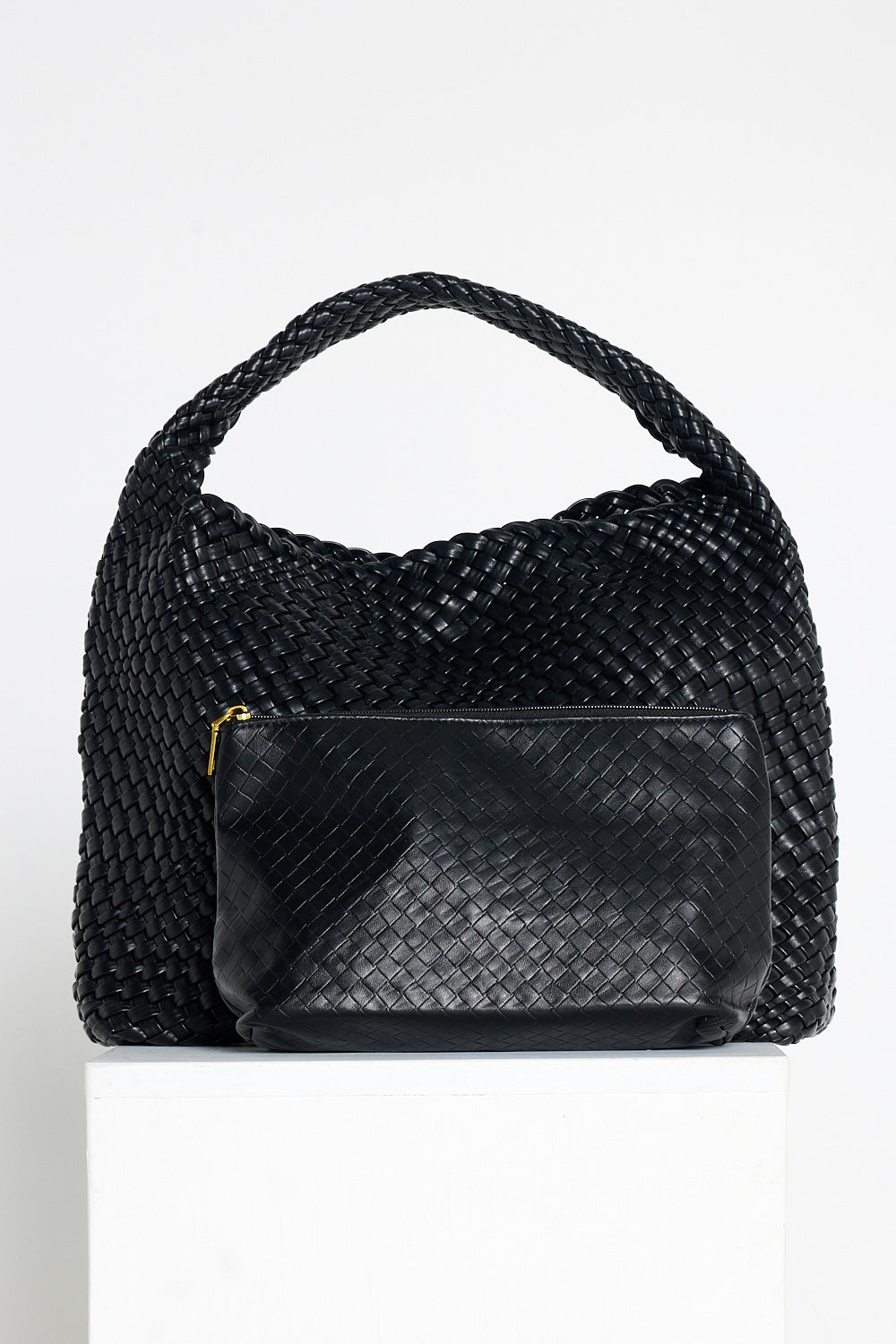 Woven Slouch Bag & Clutch - Black