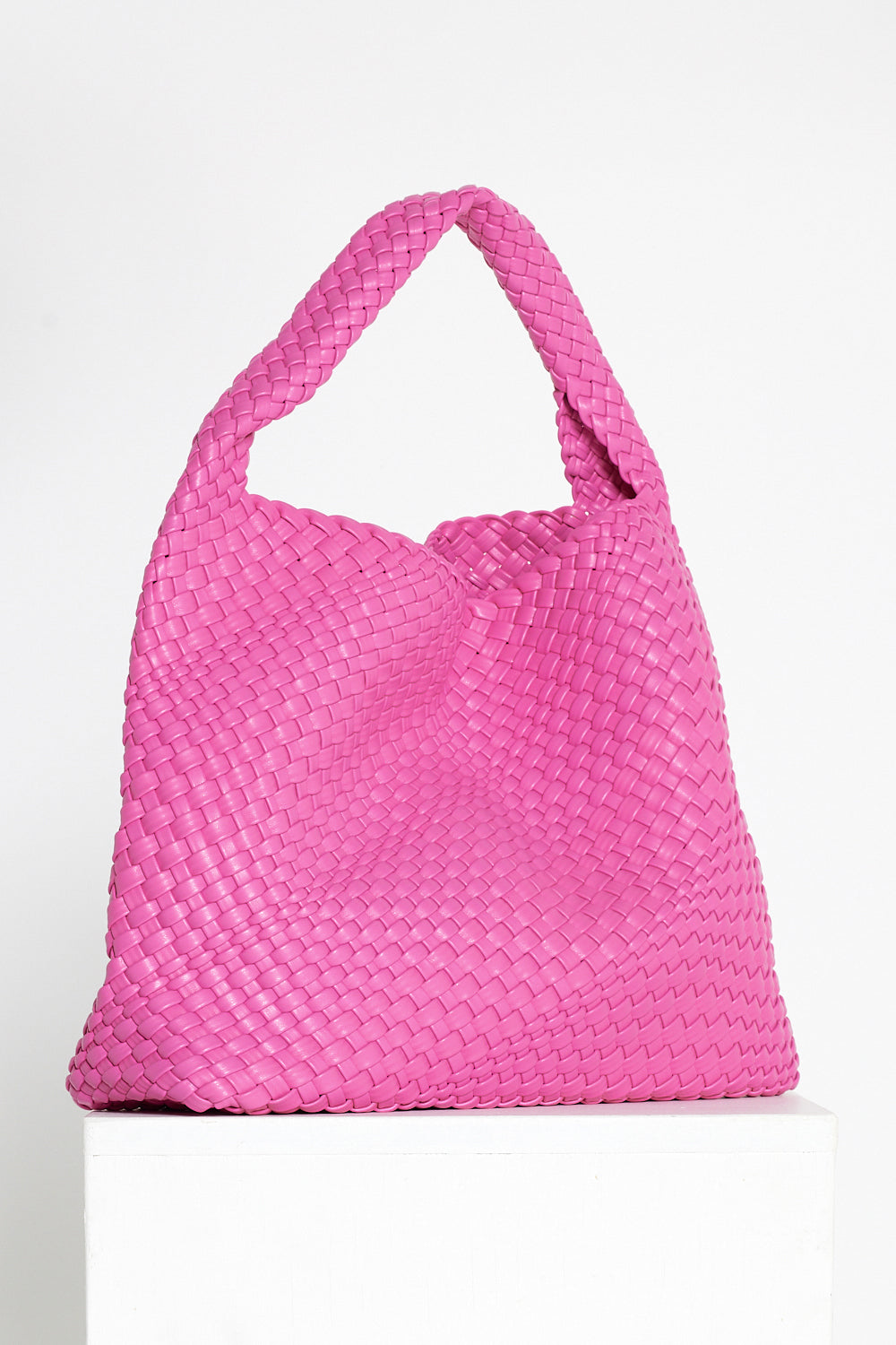 Woven Slouch Bag & Clutch - Magenta