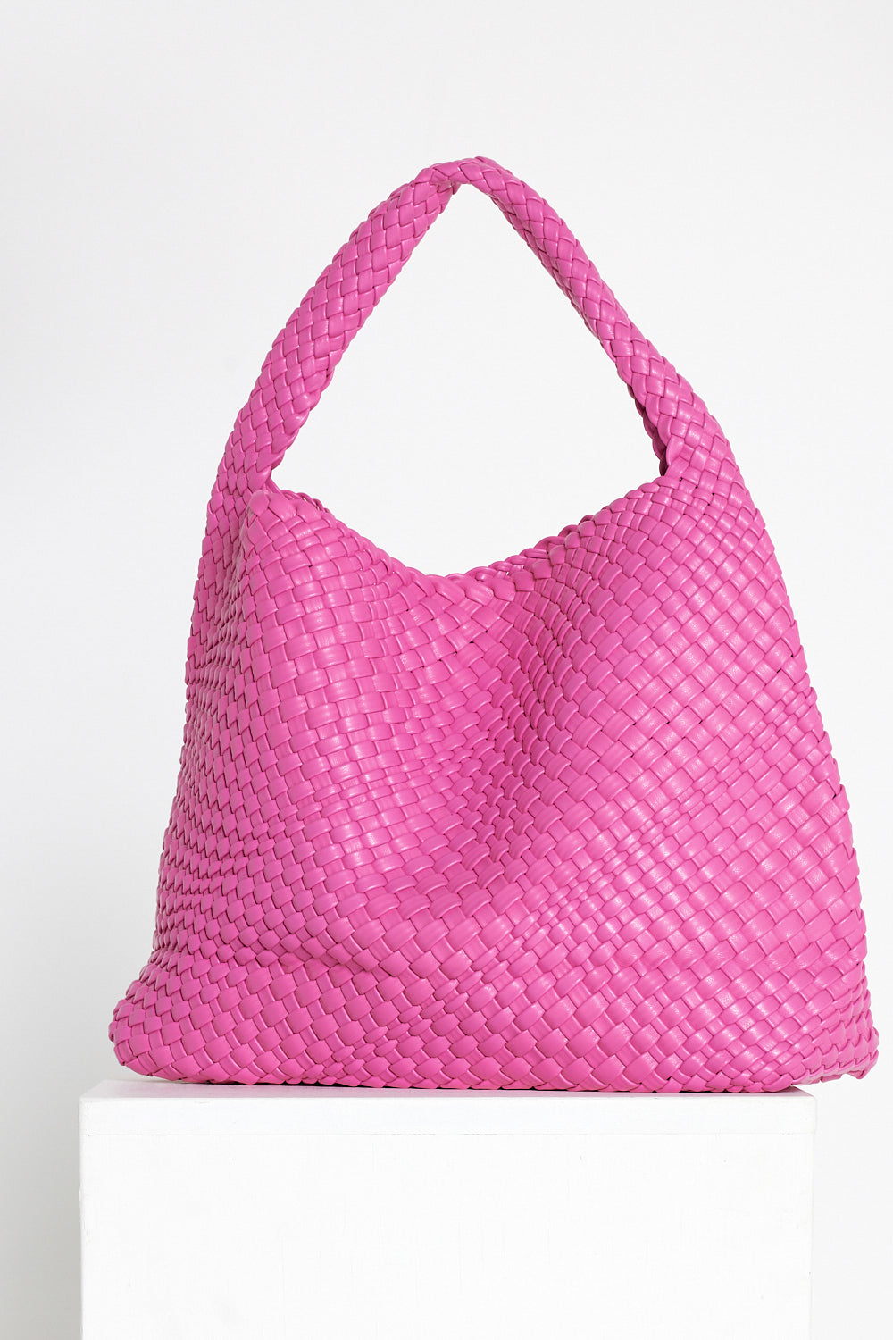 Woven Slouch Bag & Clutch - Magenta