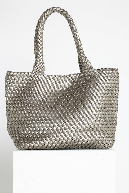 Lois Woven Bag & Clutch  - Silver