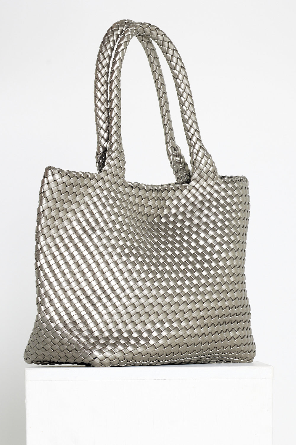 Lois Woven Bag & Clutch  - Silver