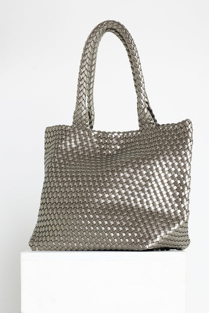 Lois Woven Bag & Clutch  - Silver