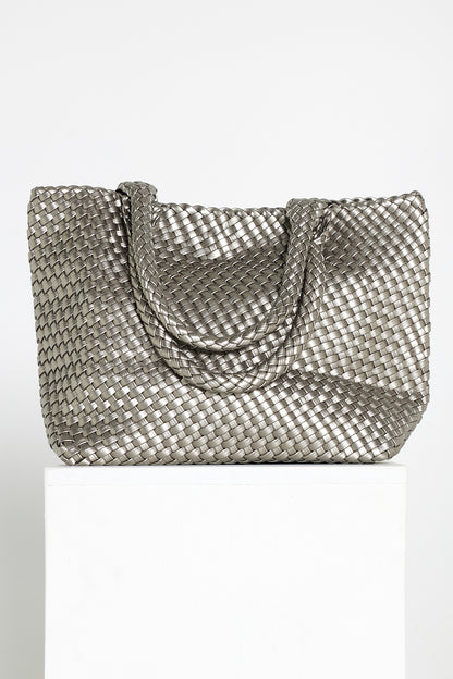 Lois Woven Bag & Clutch  - Silver