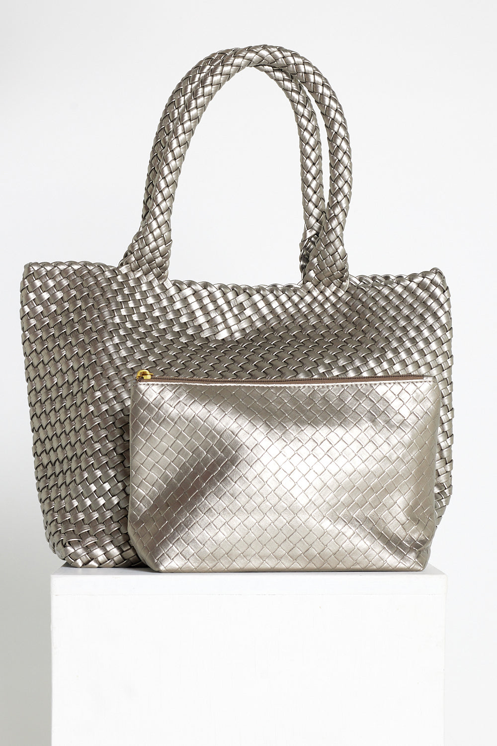 Lois Woven Bag & Clutch  - Silver