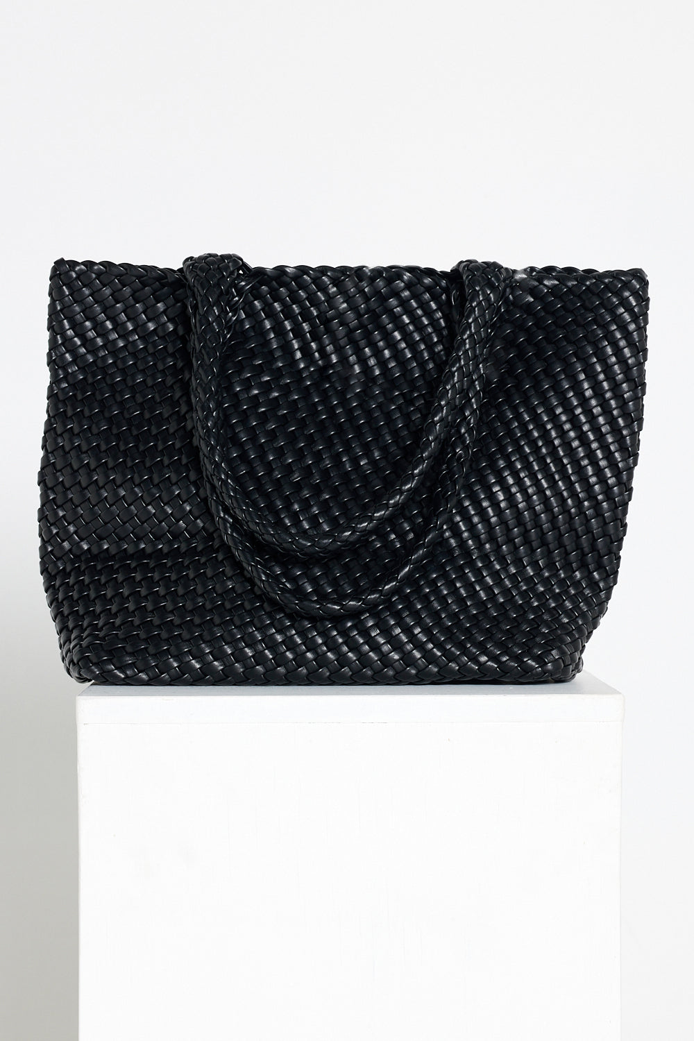 Black woven handbag online