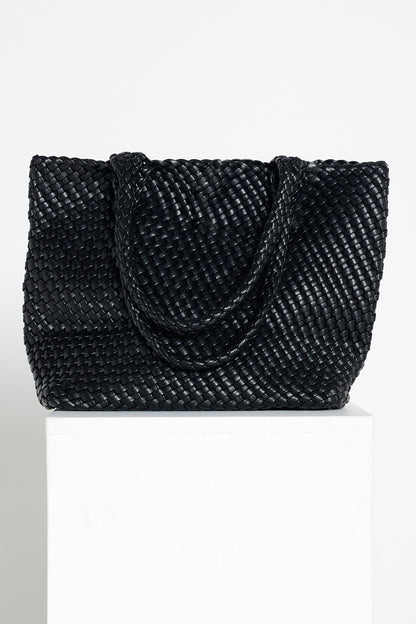 Lois Woven Bag & Clutch  - Black