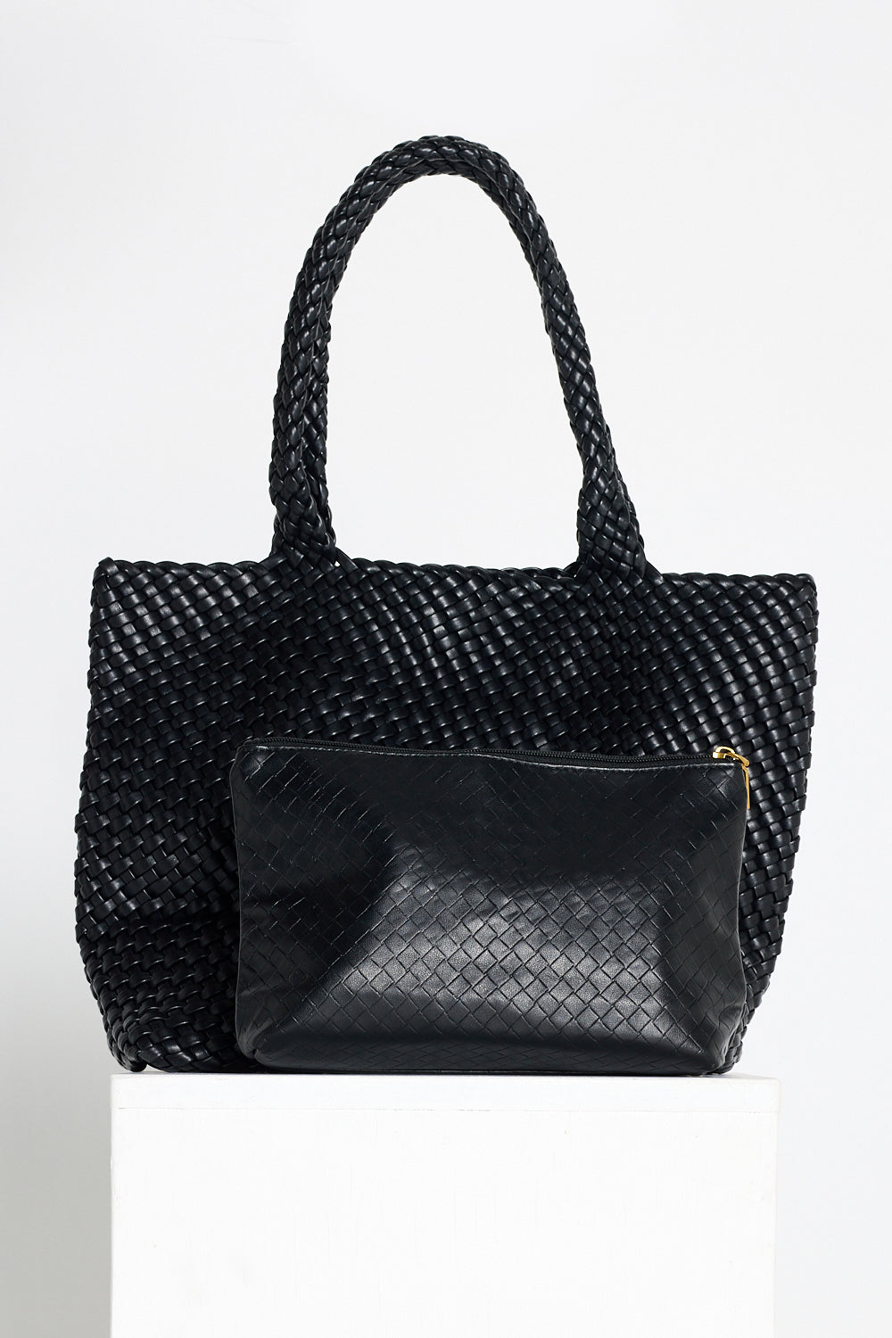 Lois Woven Bag & Clutch  - Black