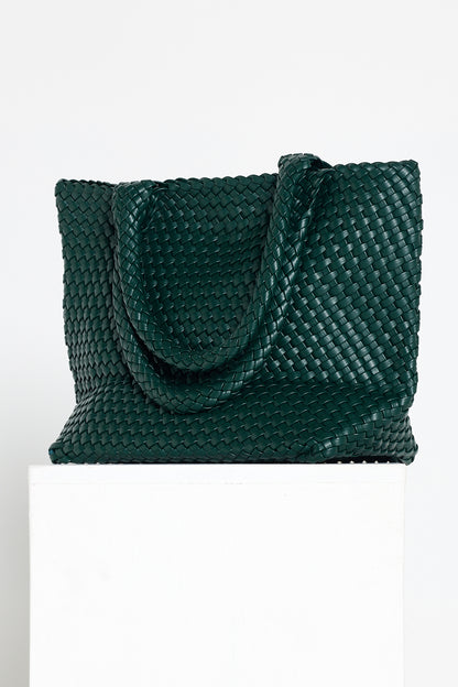 Lois Woven Bag & Clutch  - Bottle Green