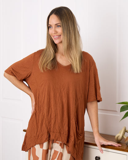 Cooper Crinkle Cotton Top - Rust