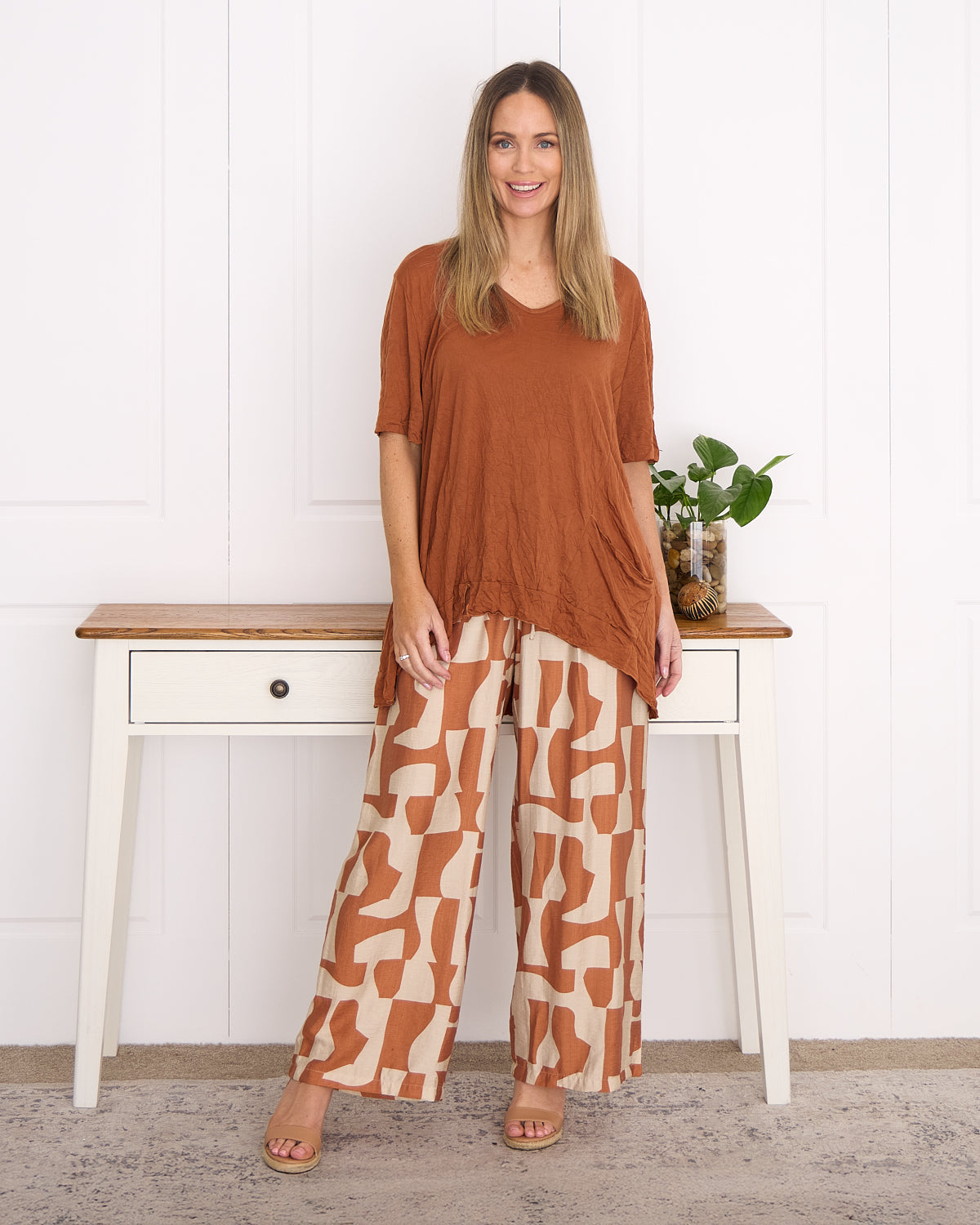 Cooper Crinkle Cotton Top - Rust