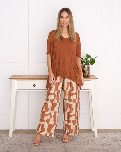 Cooper Crinkle Cotton Top - Rust
