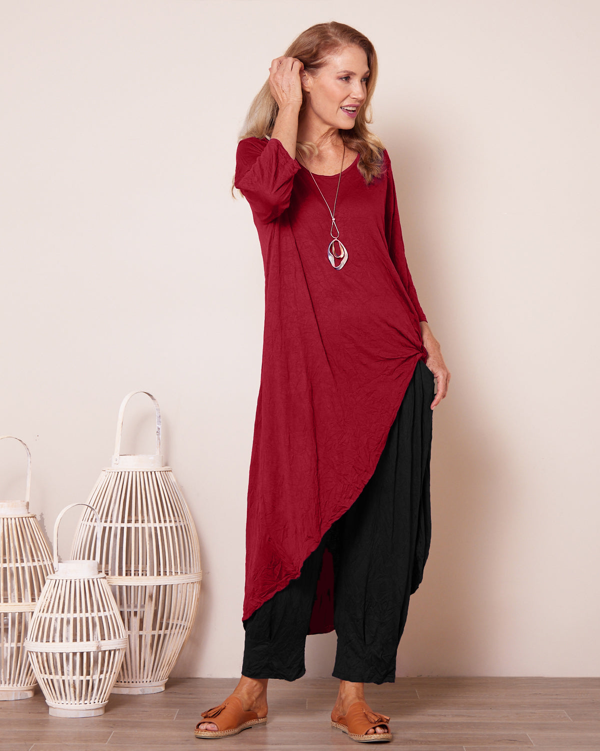 Ayana Cotton Tunic Top - Burgundy