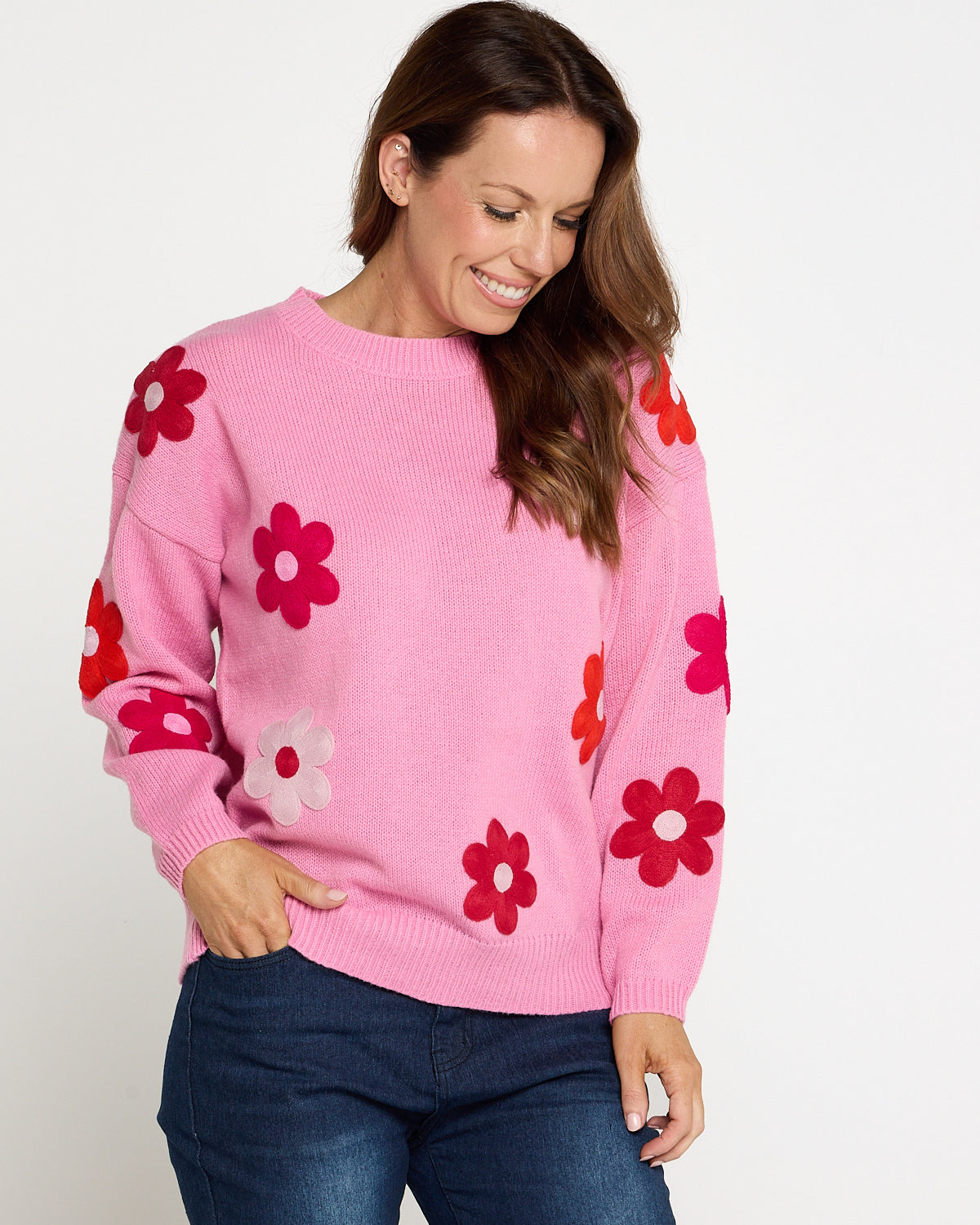 Delphi Knit Jumper - Pink / Chilli Floral