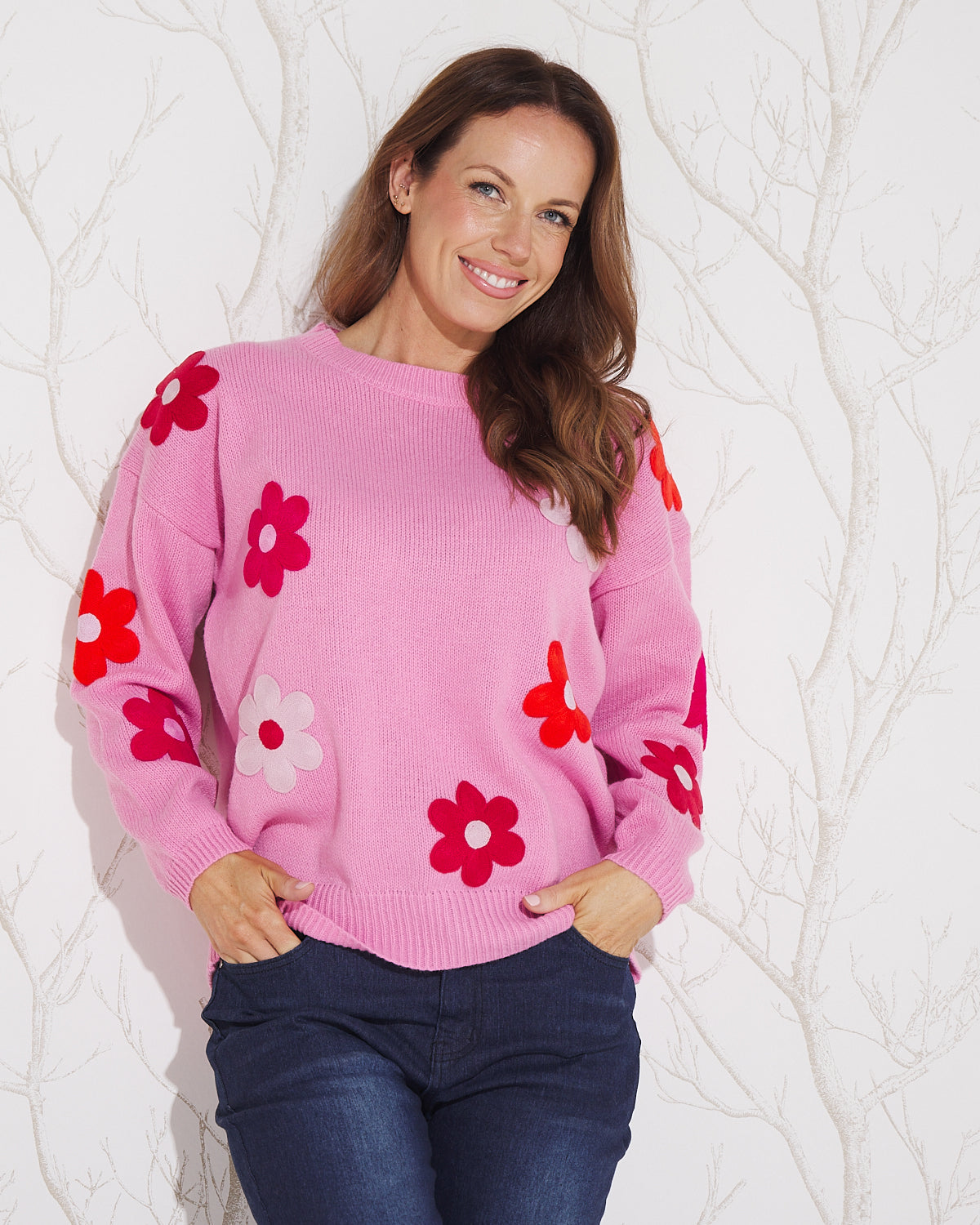 Delphi Knit Jumper - Pink / Chilli Floral