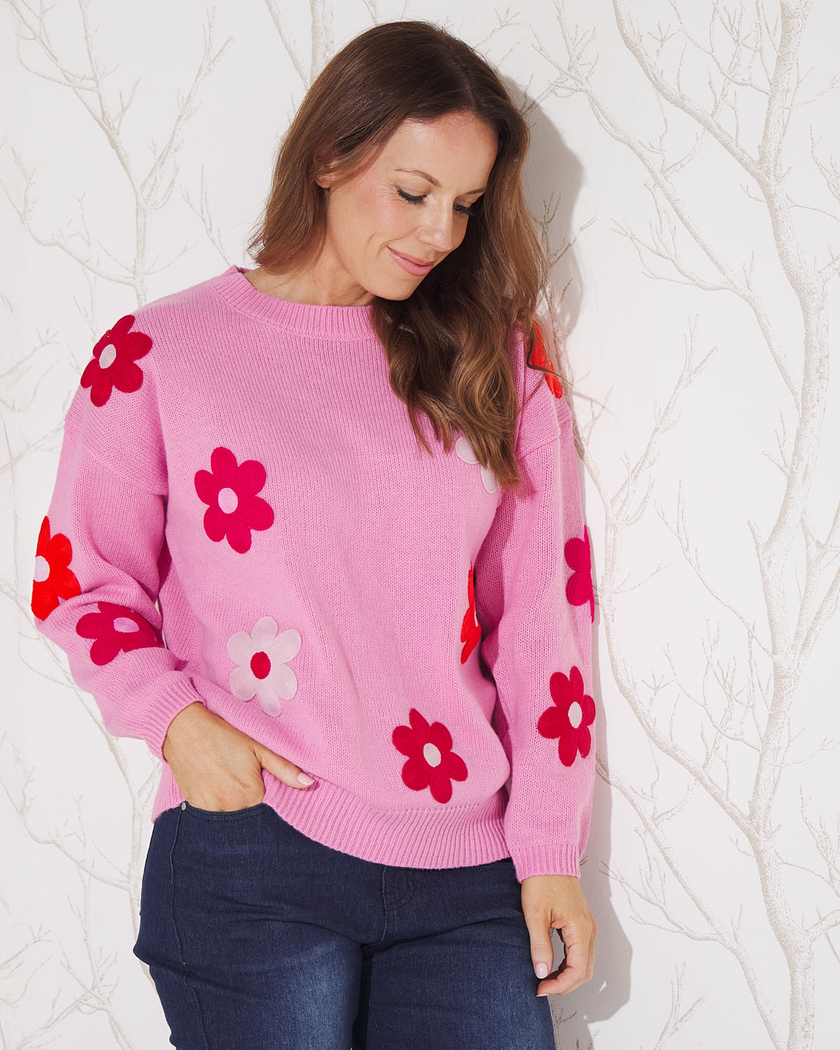 Delphi Knit Jumper - Pink / Chilli Floral