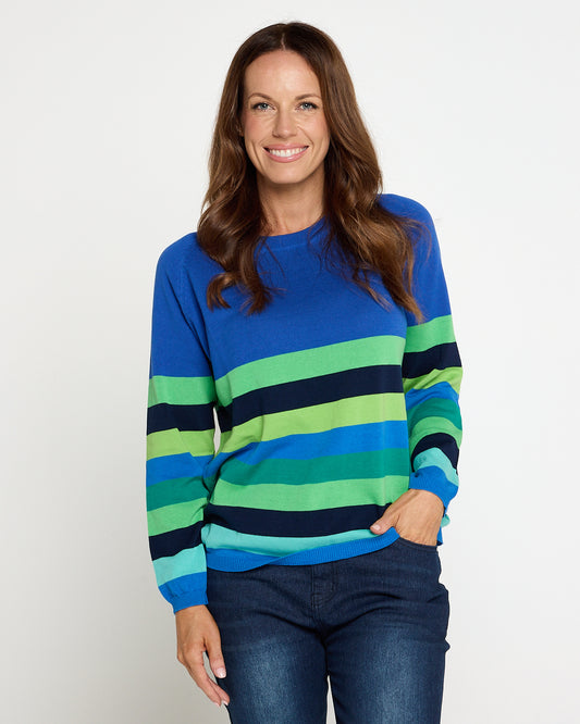 Florida Stripe Cotton Jumper - Cobalt Print