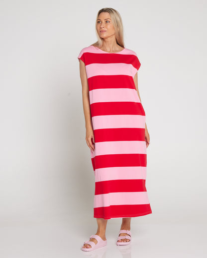 Jardin Stripe Cotton T-Shirt Dress - Garnet