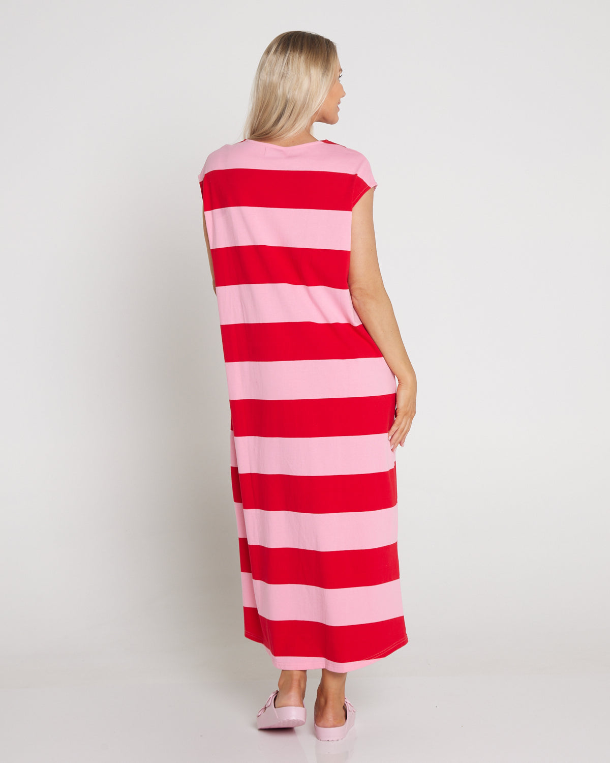 Jardin Stripe Cotton T-Shirt Dress - Garnet