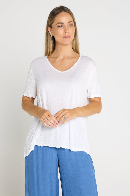 Shayla Crinkle Cotton Tee - White