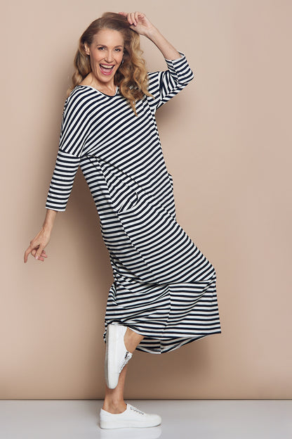 Emmy Maxi Dress - White Black Stripe