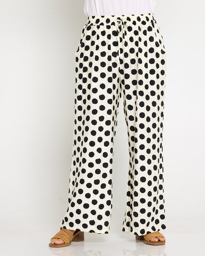 Demi Wide Leg Pants - Ivory/Black Spot