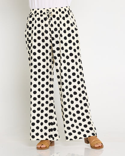 Demi Wide Leg Pants - Ivory/Black Spot