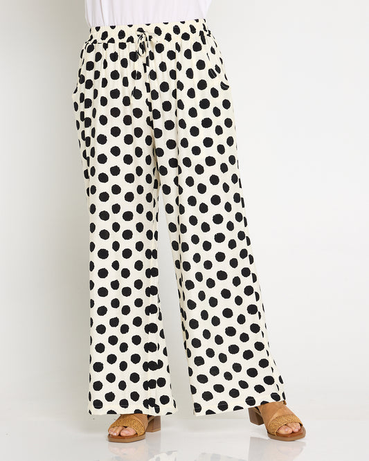 Demi Wide Leg Pants - Ivory/Black Spot