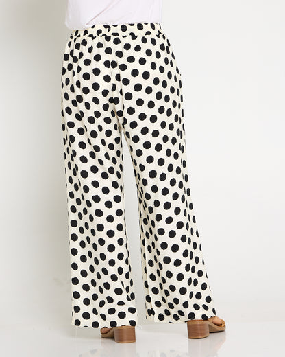 Demi Wide Leg Pants - Ivory/Black Spot