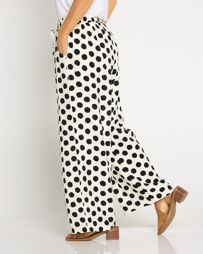 Demi Wide Leg Pants - Ivory/Black Spot