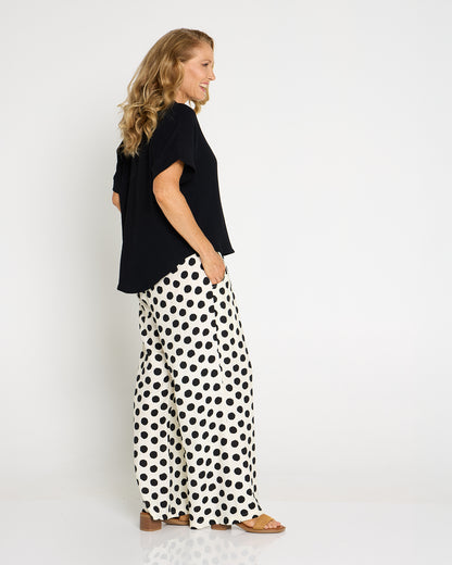 Demi Wide Leg Pants - Ivory/Black Spot