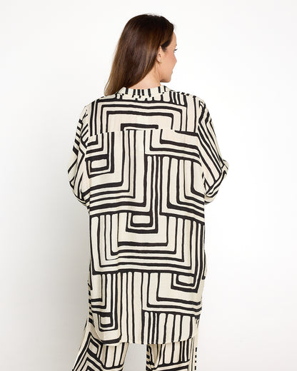 Kara Comfort Shirt & Demi Pants - Ivory/Black Geo