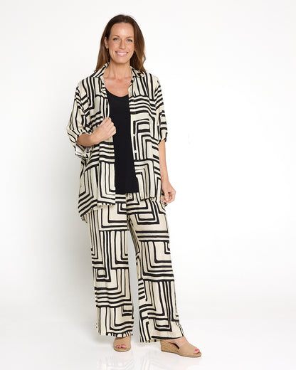 Kara Comfort Shirt & Demi Pants - Ivory/Black Geo