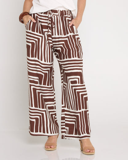 Demi Wide Leg Pants - Chocolate Geo