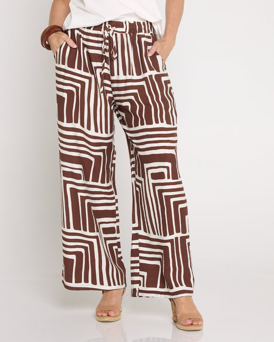 Demi Wide Leg Pants - Chocolate Geo